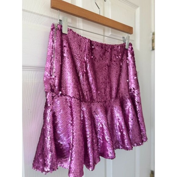 Hemline Hausen Pink Sequin Mini Skirt Flared Womens S NWT Festival Boho Outfit - Picture 9 of 15